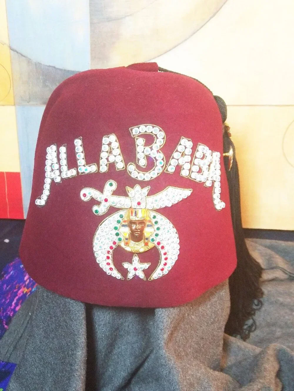 MEN'S ALLA BABA FEZ SHRINER HAT CAP JEWELED RHINESTONES SHRINER COLLECTIBLE